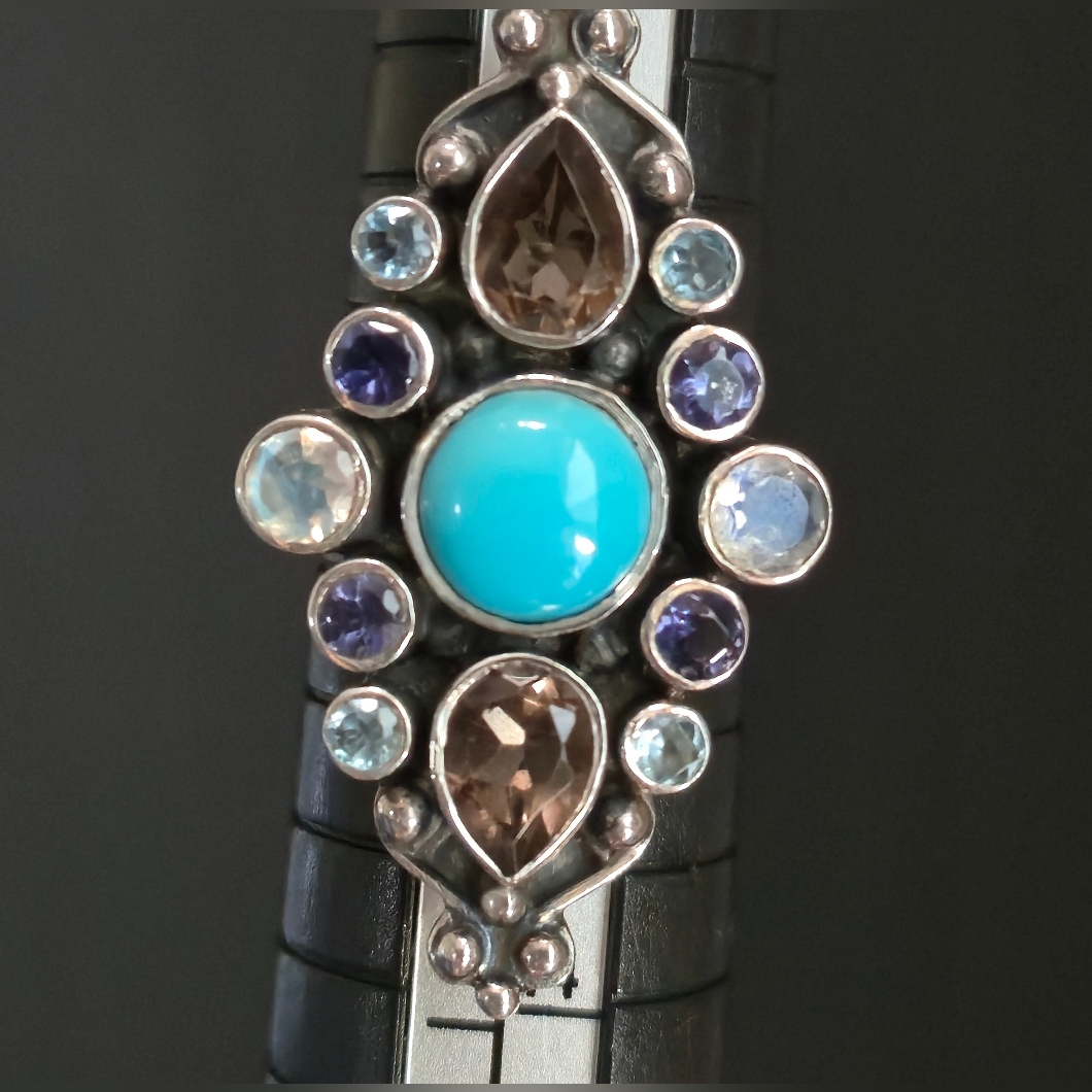 Nicky Butler 925 Sterling Silver Turquoise Moonstone Designer Ring Size 5 Iolite 99$
